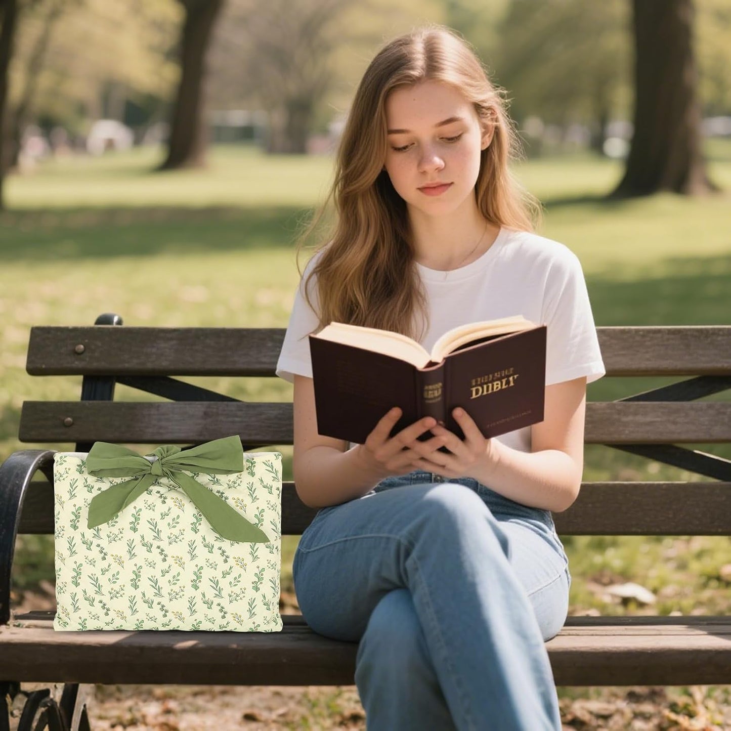 Quilted Bow Bible Sleeve Book Cover - Internal Storage Pocket, Flower Bible Sleeve Cover for Women, Washable for Paperbacks Pouch with Pockets, for Women Girls Book Lover Gifts