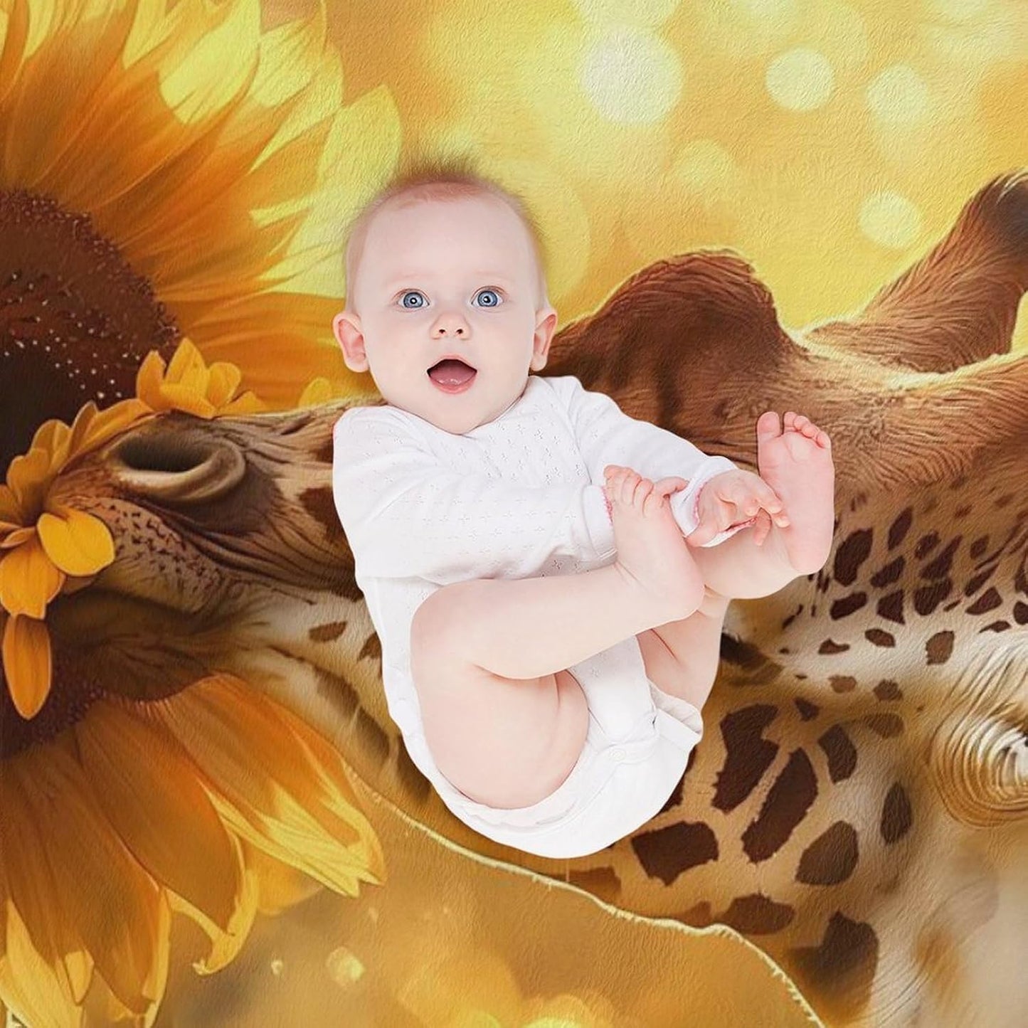 Giraffe and Flower Throw Blanket for Couch Bed Plush Cozy Fuzzy Flannel Blanket for All Season 50"x60"