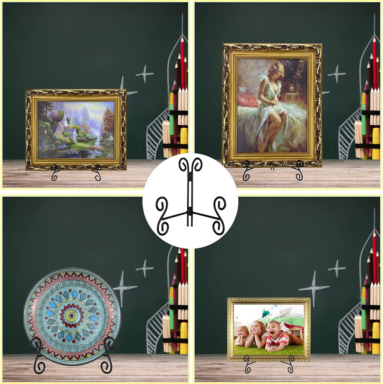 6 Inch Plate Stands for Display, 1Pack Black Iron Adjustable Easel Stand for Photo Picture Frame Plate Album and Home Decoration