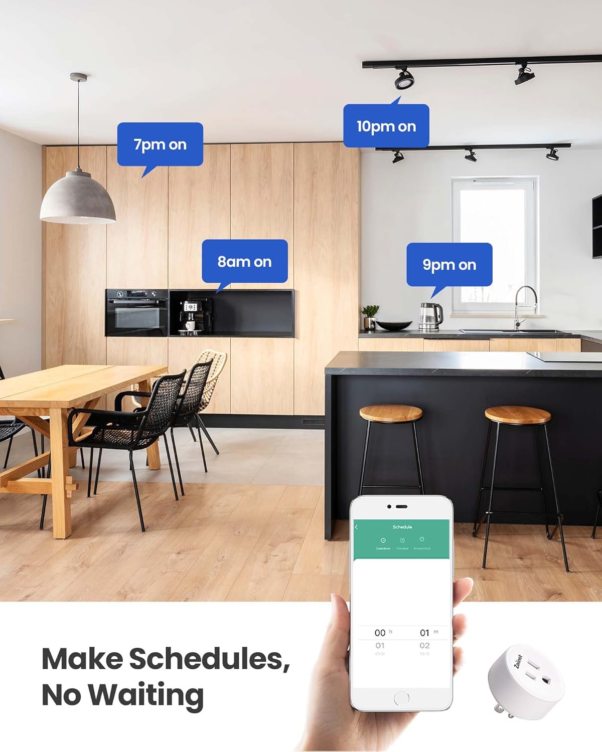 Smart Plug Switch, 2.4G WiFi Outlet Time Switch, Compatible with Alexa, Google Home, Smart Life & IFTTT APP, Voice Control & Timer, Buckle Design & Removable, No Hub Needed, Programmable