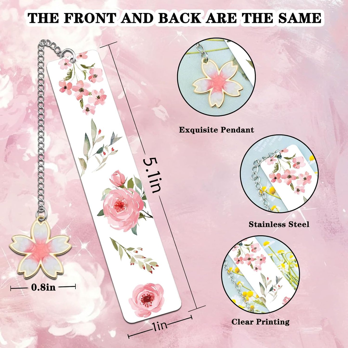 Cute Bookmarks Flower Bookmark Metal Bookmarks Floral Book Marks for Reading Women Kids Book Markers for Women Reading Accessories Pink Bookmark for Book Lovers