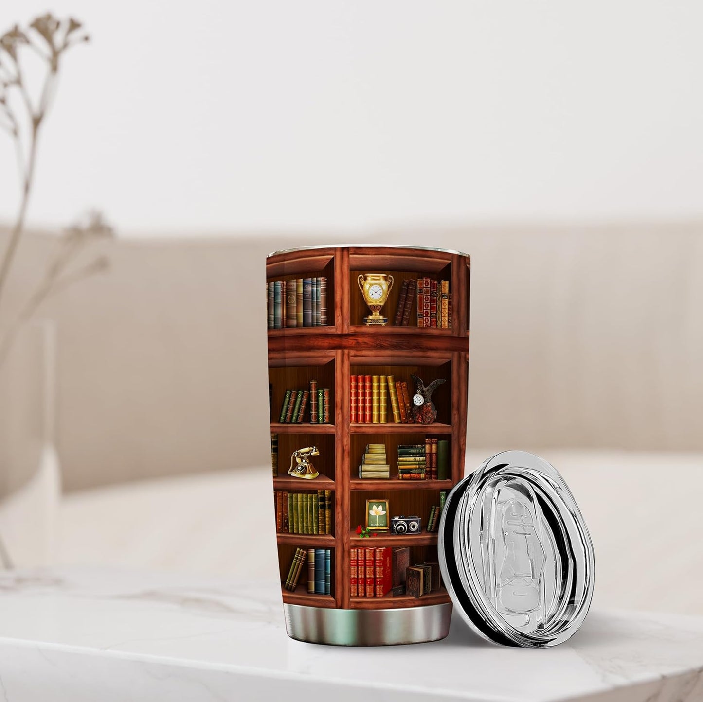 Book Tumbler Library Travel Mug Bookish Gifts For Book Lovers Women Librarian - Bookish Gifts For Readers - Reading Mug Bookshelf Mugs Nerd Writer Stainless Steel Tumbler 20oz Coffee Cups With Lid