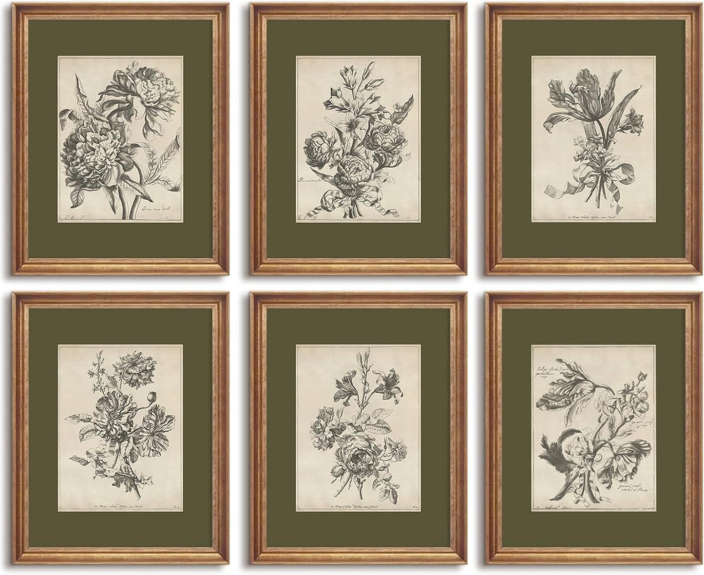 Vintage Floral Wall Art Sketch Flower Prints Antique Botanical Canvas Wall Art Decor Vintage Etchings Floral Poster Green Botanical Painting Sage Green Artwork for Bedroom 12x16x6 Inch Unframed