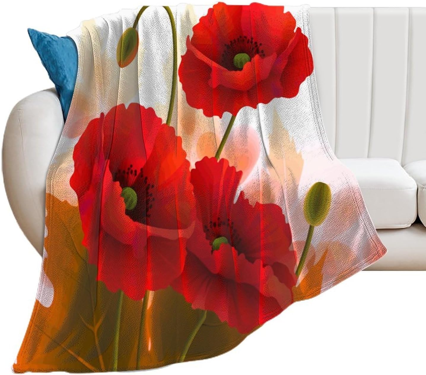 Poppy Flowers Vivid Petals Throw Blanket for Couch Super Soft Warm Lightweight Throw Blankets Cozy Flannel Bed Blanket Cute Decorative Blankets for All Seasons Home Decor Gift 50"*60"（130 * 150cm）