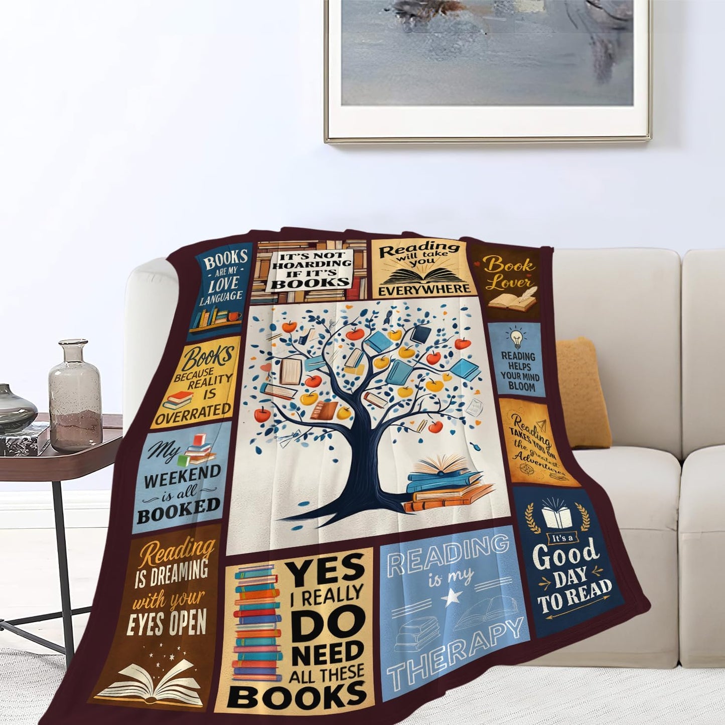 Yibuda Book Tree Blanket Reading Reader Flannel Plush Throw Blanket Cozy Read Bookish Decor Fleece Stuff Blanket Gifts for Bookworm Lover Girls Boys Kids Adults Women Bed Travel 40"x50"