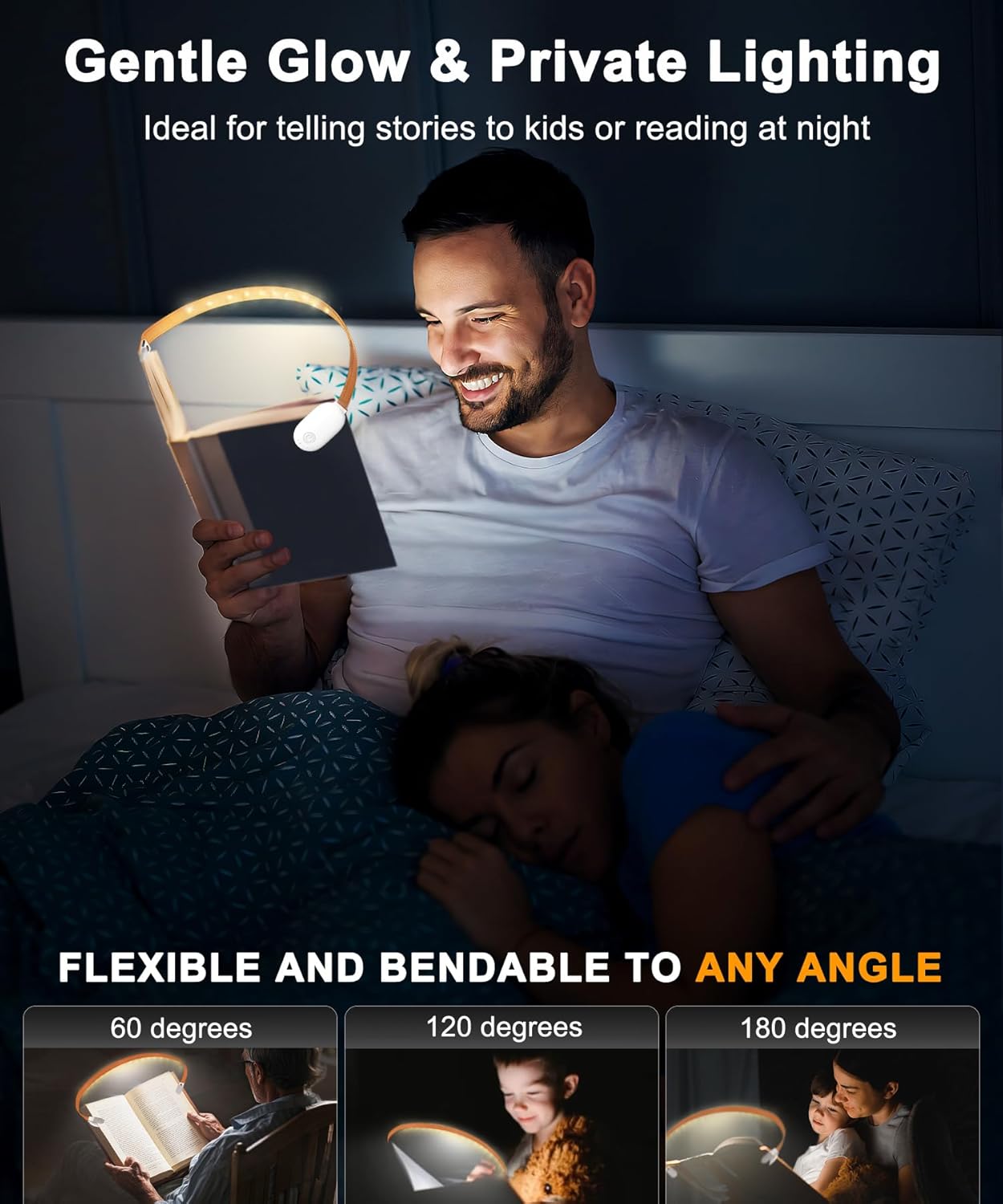 Rechargeable Clip-On Reading Light, 4 Color Temperature Modes, Stepless Brightness Adjustment, Eye-Caring, Perfect for Bedtime Reading