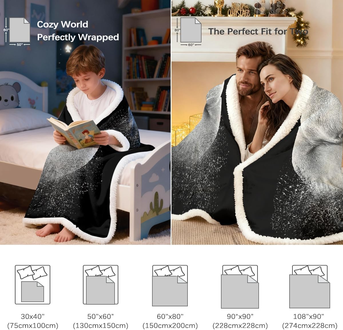 Sleepwish Elephant Fleece Throw Blanket, Soft Cozy Lightweight Black Grey Sherpa Blanket for Couch Bed Sofa, Thoughtful Gift for Animal Lovers & Daughter from Mom 50" X 60"