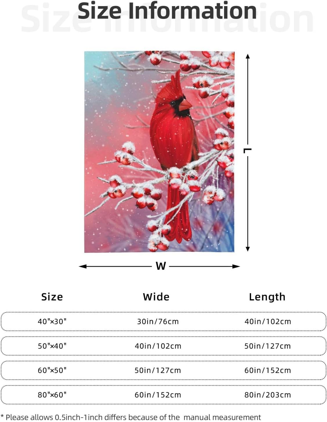 Red Cardinal Bird Snowy Background Bed Blanket Ultra Soft Throw Blanket All Season Warm Light Weight Cozy Plush Blankets for Home Bedroom Sofa Chair Travel, 50"X40"