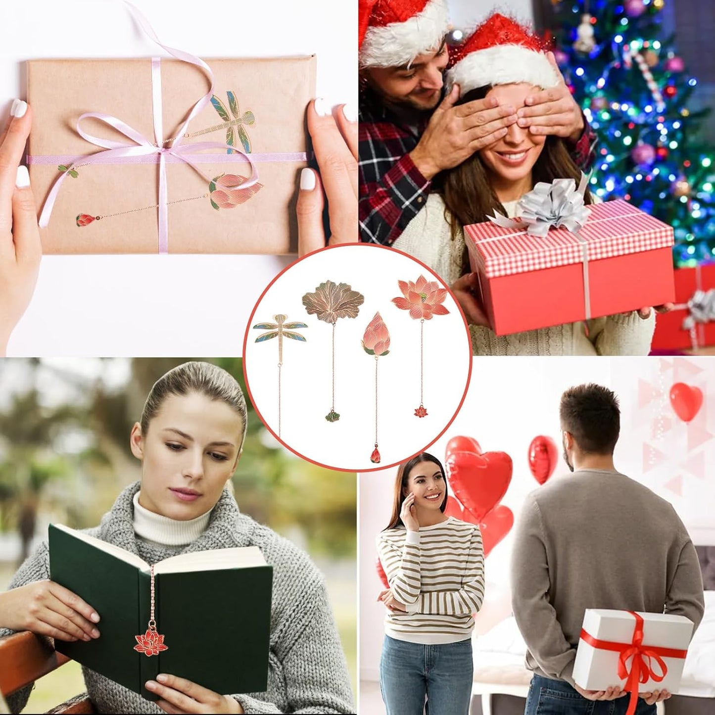 Metal Bookmarks with Chain Golden Hollow Bookmark for Women Book Lovers Readers Children Adults 4Pcs