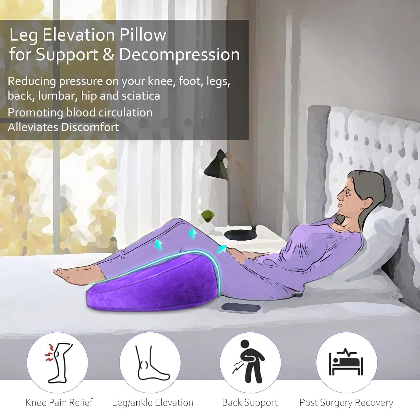 Leg Elevating Pillow - Heart Shape, Leg Elevation Pillows for Swelling Blood Circulation, Inflatable Wedge Pillow for Traveling, Wedge Pillow for Legs Foot Pain Relief Acid Reflux, Easy Carry Storage