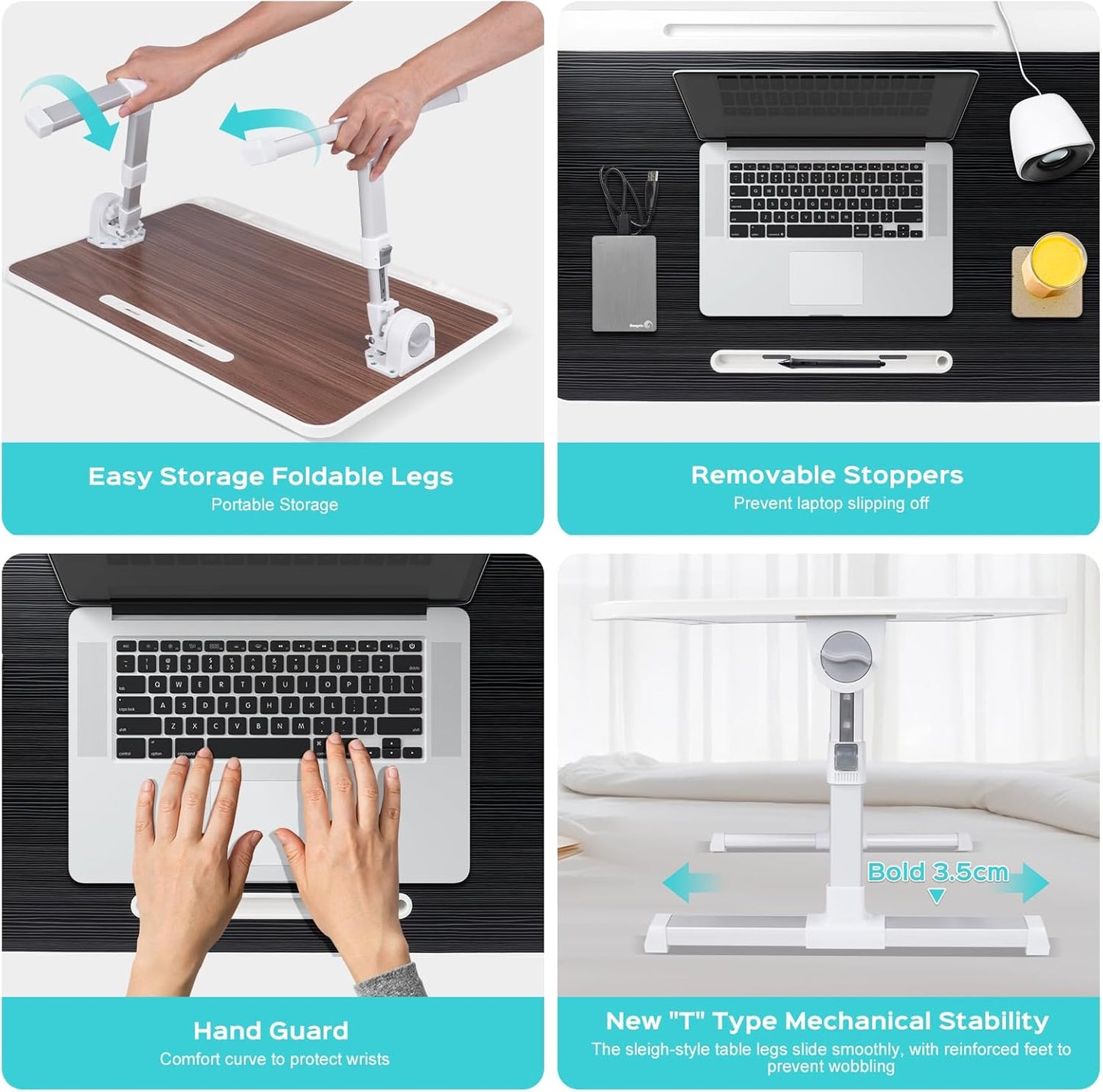 Laptop Desk for Bed, Adjustable Laptop Table, Foldable and Portable Bed Tray Table for Sofa Office Floor, Large Size