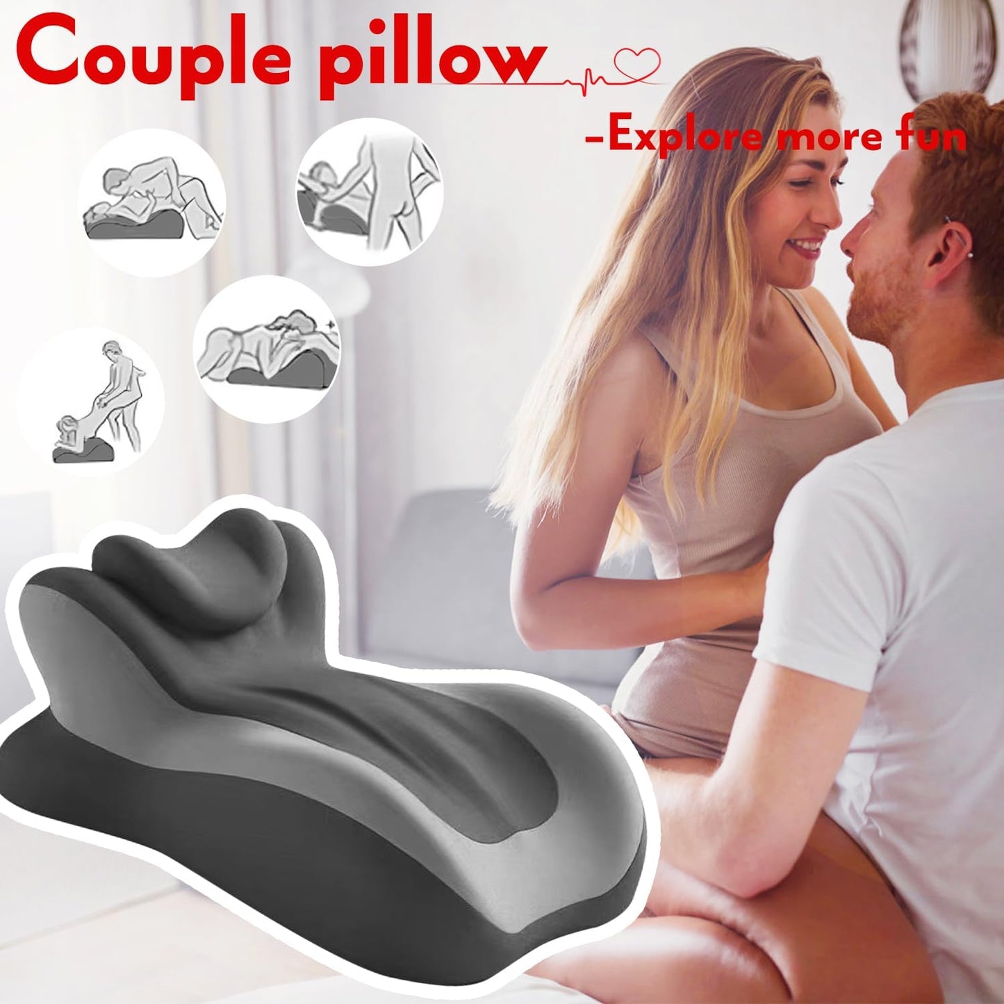 Sweet Spot Pillow Intimacy Pillows for Couples 27° Angle Ergonomic Memory Foam Positioning Cushion Butt Cushion Support Neck Waist Washable Pillowcase(Light Gray)