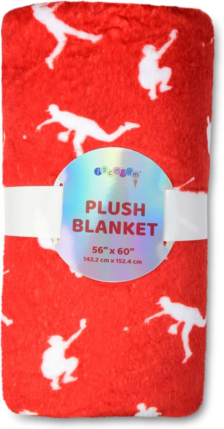 iscream Home Run Premium Silky Plush 60" Round Reversible Baseball Shaped Fleece Throw Blanket
