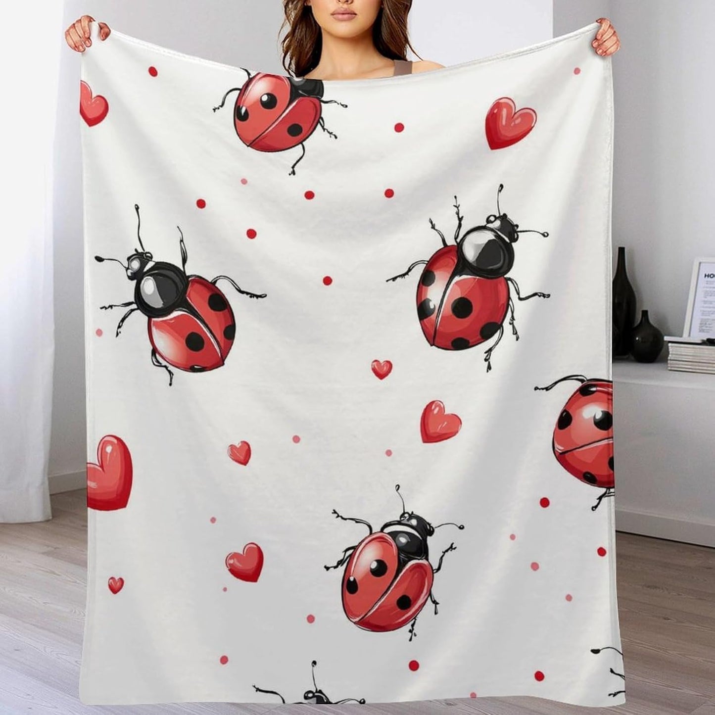 Funny Ladybug Bug Throw Blanket for Couch Bed Plush Cozy Fuzzy Flannel Blanket for All Season 70"x80"
