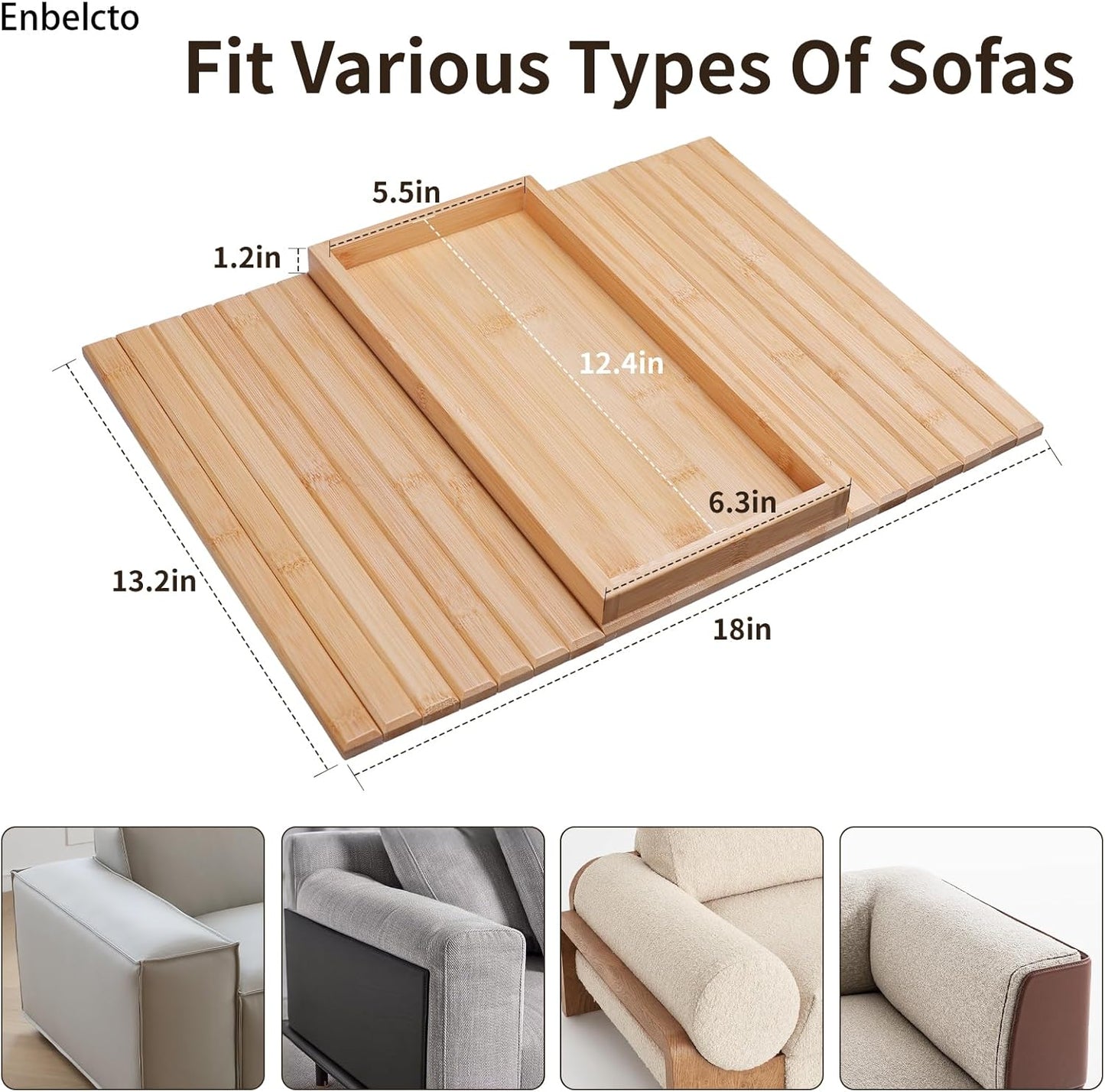 Bamboo Sofa Arm Tray Foldable Couch Arm Tray Anti-Slip Armrest Cup Holder For Couch For Drinks Snacks Phone Remote
