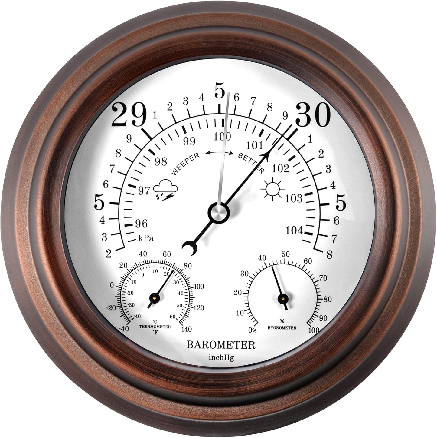 Lirches 8'' Barometer Thermometer Hygrometer - 3 in 1 Atmospheric Pressure Temperature Hygrometer Weather Station, Hanging Premium Steel Barometer for Home Wall, Fishing Boat, Baby Room, Office