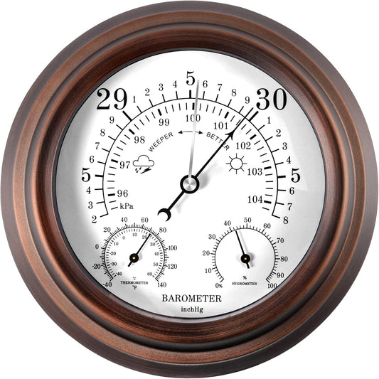 Lirches 8'' Barometer Thermometer Hygrometer - 3 in 1 Atmospheric Pressure Temperature Hygrometer Weather Station, Hanging Premium Steel Barometer for Home Wall, Fishing Boat, Baby Room, Office