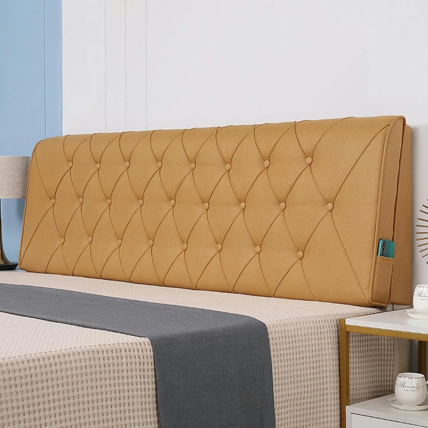 AMNOOL Rectangle Headboard Cushion Reading Pillow,Faux Leather Headboard Pillow Large Backrest,Solid Color Bed Rest Upholstered Daybed Bunk Bed Dorm Bolster