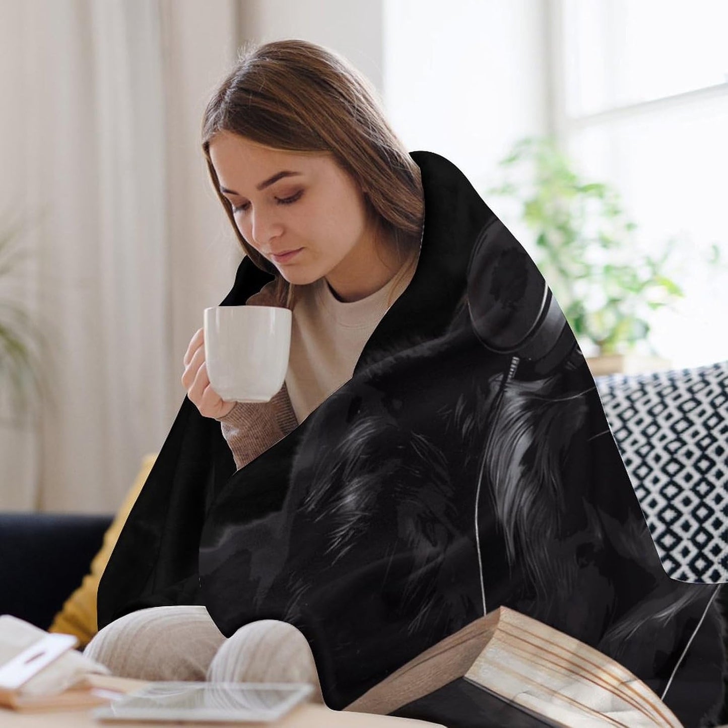 German Shepherd Wearing Headphones Reading Soft Throw Blanket Flannel Warm Lightweight Cozy Plush Blanket for Couch Sofa Bedroom Travel