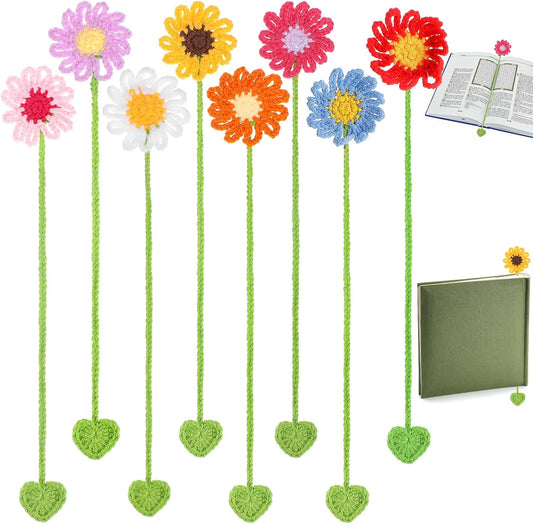 8Pack Flower Crochet Bookmarks Daisy Sunflower Bookmark for Women Handmade Knitted Daisy Sunflower Book Marker Personalized Crochet Book Mark Cute Unique Bookmark for Books Lovers Birthday Gift