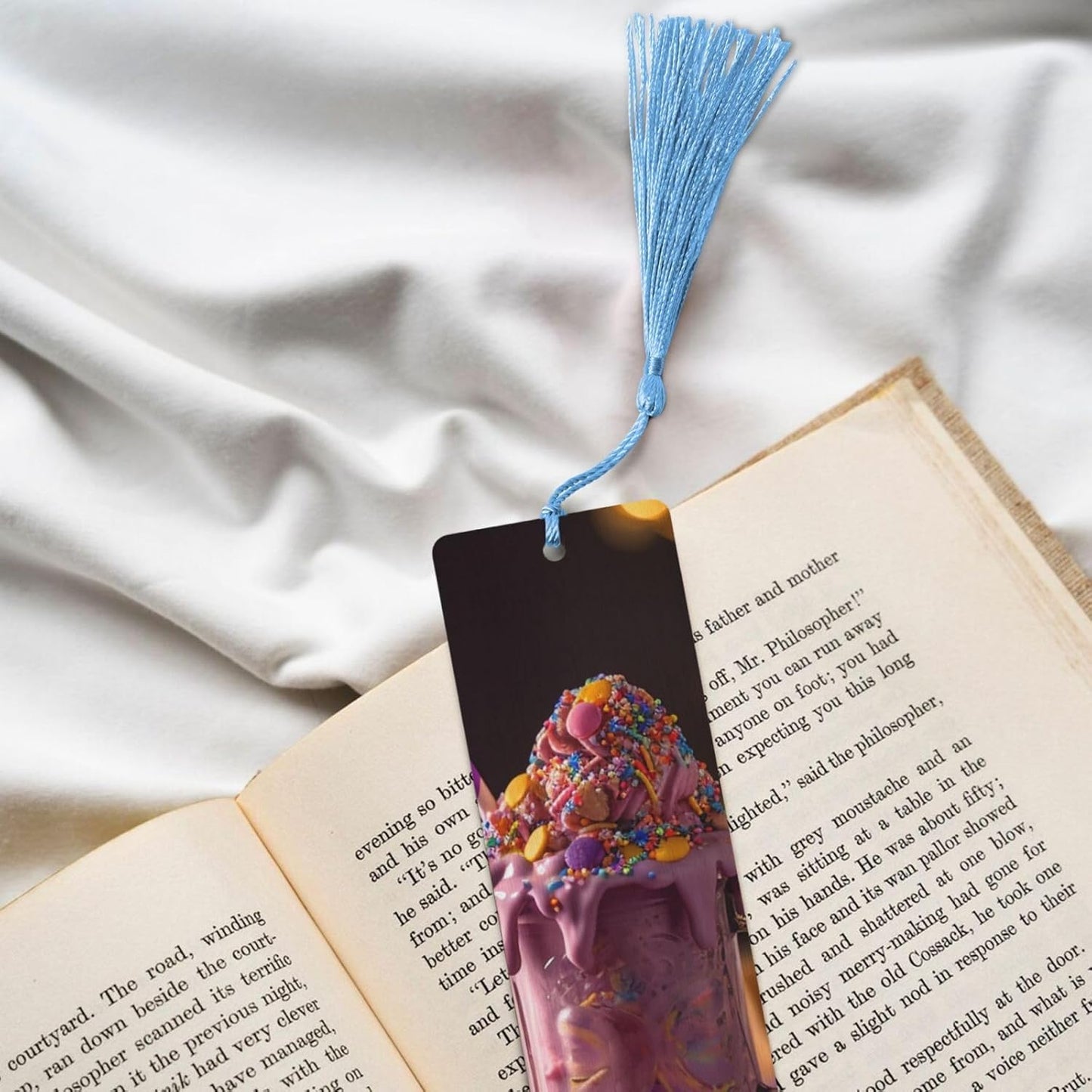 Spilled Milkshake Bookmarks Gifts for Women Men, Wooden Bookmarks for Book Lovers, Vintage Book Marks Ornaments with Tassel, Unique Personalized Reading Page Markers Sky Blue