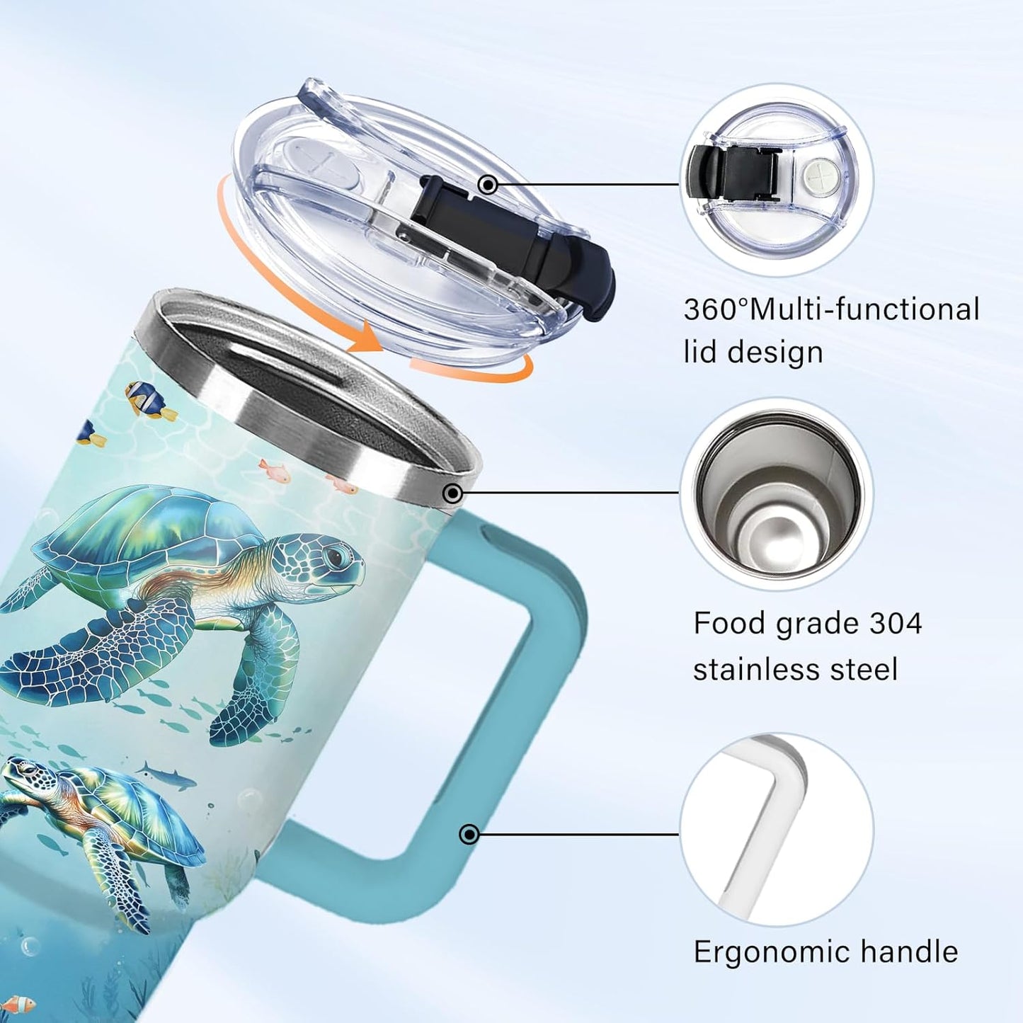 Sea Turtle Tumbler Gift for Women - 30oz Ocean Themed Stainless Steel Water Cup with Turtle & Marine Life Designs, Insulated Travel Cup for Beach Lovers & Marine Conservation Supporters