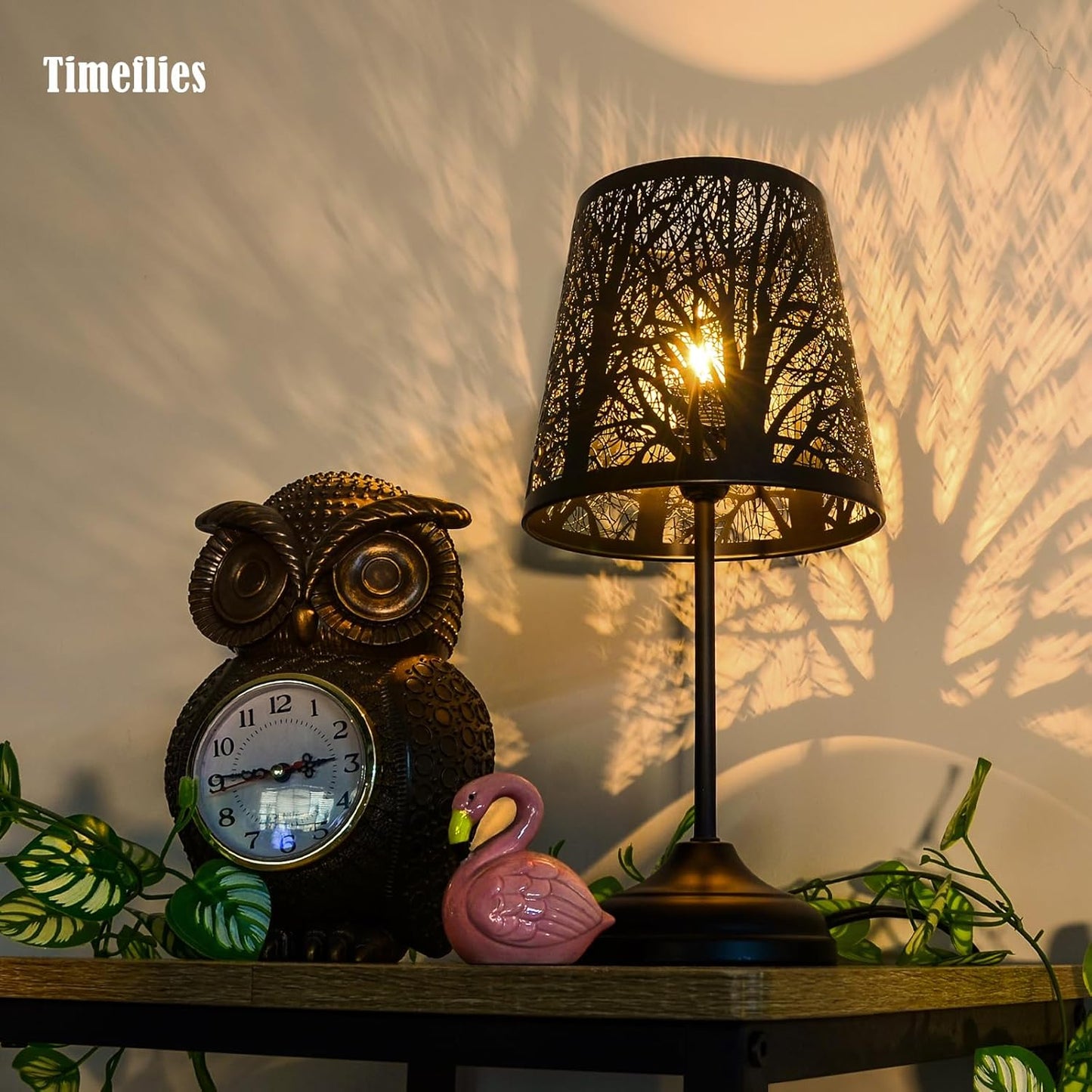 3 Level Dimmable Touch Table Lamp, Black Metal Tree Pattern Shadow Lamp, Small Bedside Night Light for Kids, Vintage Accent Decor Lamp Halloween Indoor Mood Lighting Bedroom Living Room Small Spaces