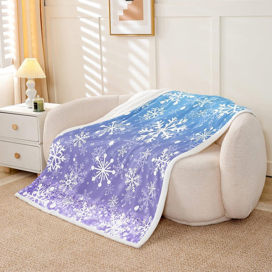 Feelyou Blue and Purple Snowflake Fleece Throw Blanket Winter Snowflake Sherpa Blanket for Kids Women Men Plush Fuzzy Christmas 40"x50" Holiday New Year for Bed Couch Chair Living Room Bedroom Decor