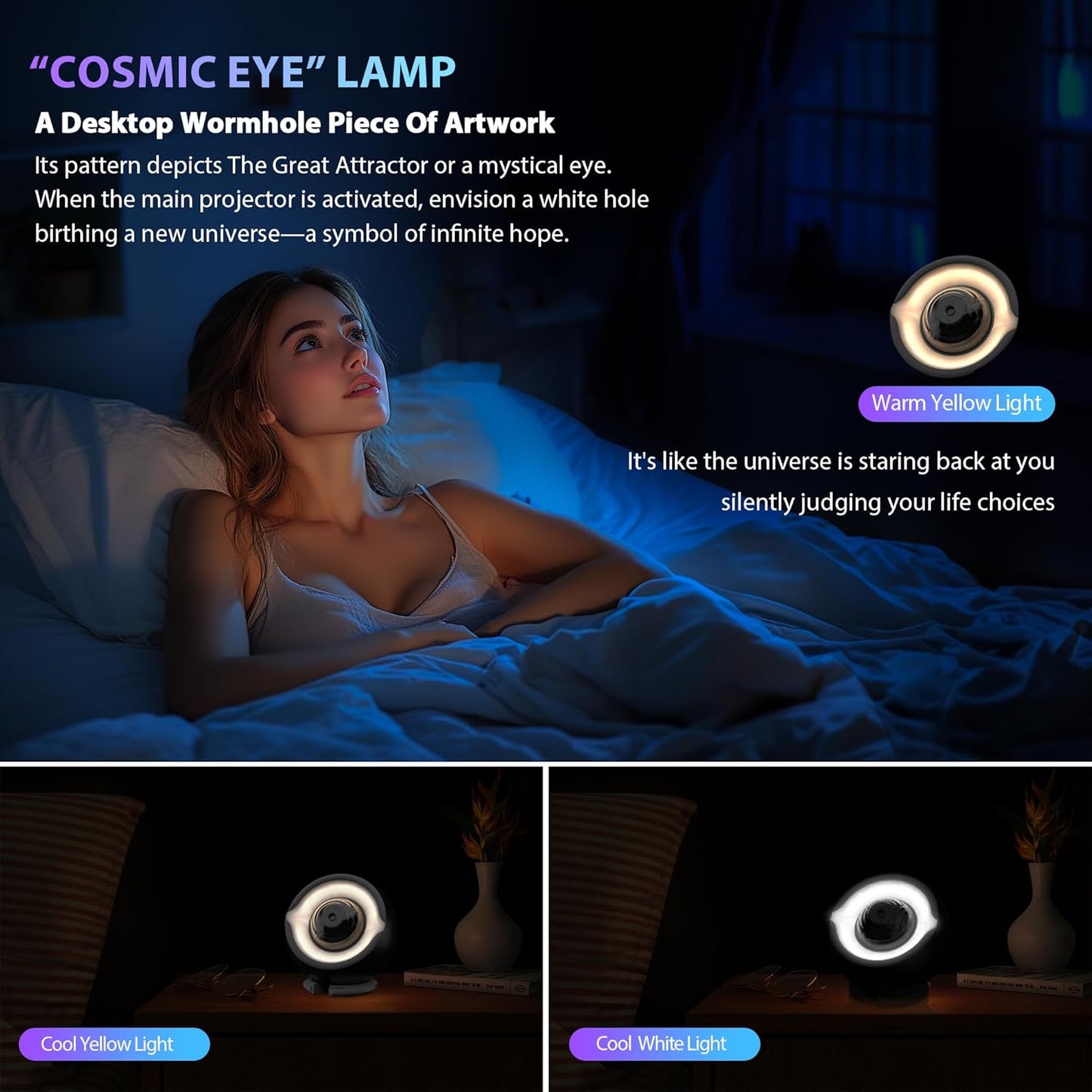 Black Hole Projector Scientifically Sculpted by Led Light, Interstellar Galaxy Star Projector with Cosmic Eye Night Light Lamp for Bedroom Decor, Science Education, and Astronomy Art Gifts