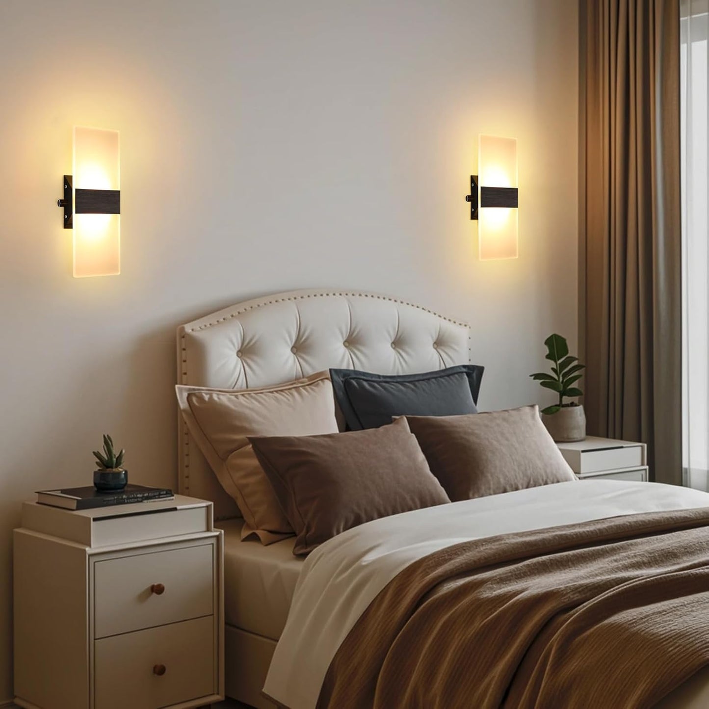Lightess Indoor Wall Sconce with Switch 12W LED Modern Wall Light, Acrylic Dimmable Wall Lamp, Black Wall Mounted Lighting Fixture for Bedroom Living Room Hallway, Warm White, 1 Pack