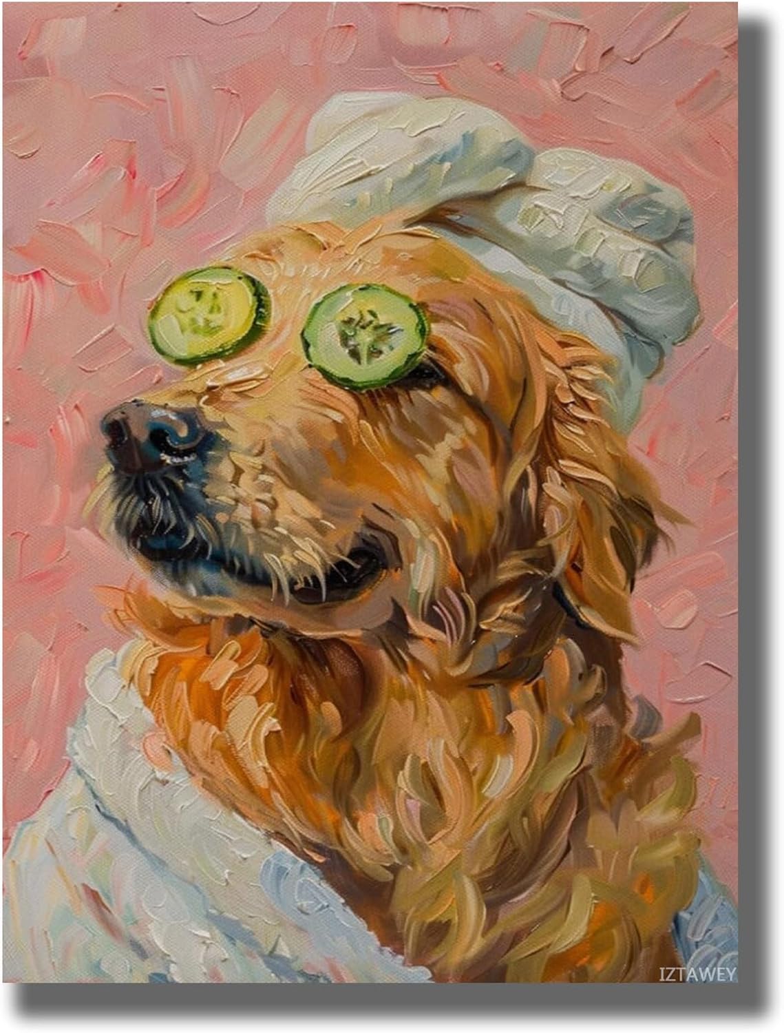 Golden Retriever Poster Print Pink Dopamine Wall Art Animal Bathroom Decor Canvas Funny Bathroom Dog Wall Art Poster Funny Aesthetic Decoration Gift Unframed 12x16inch