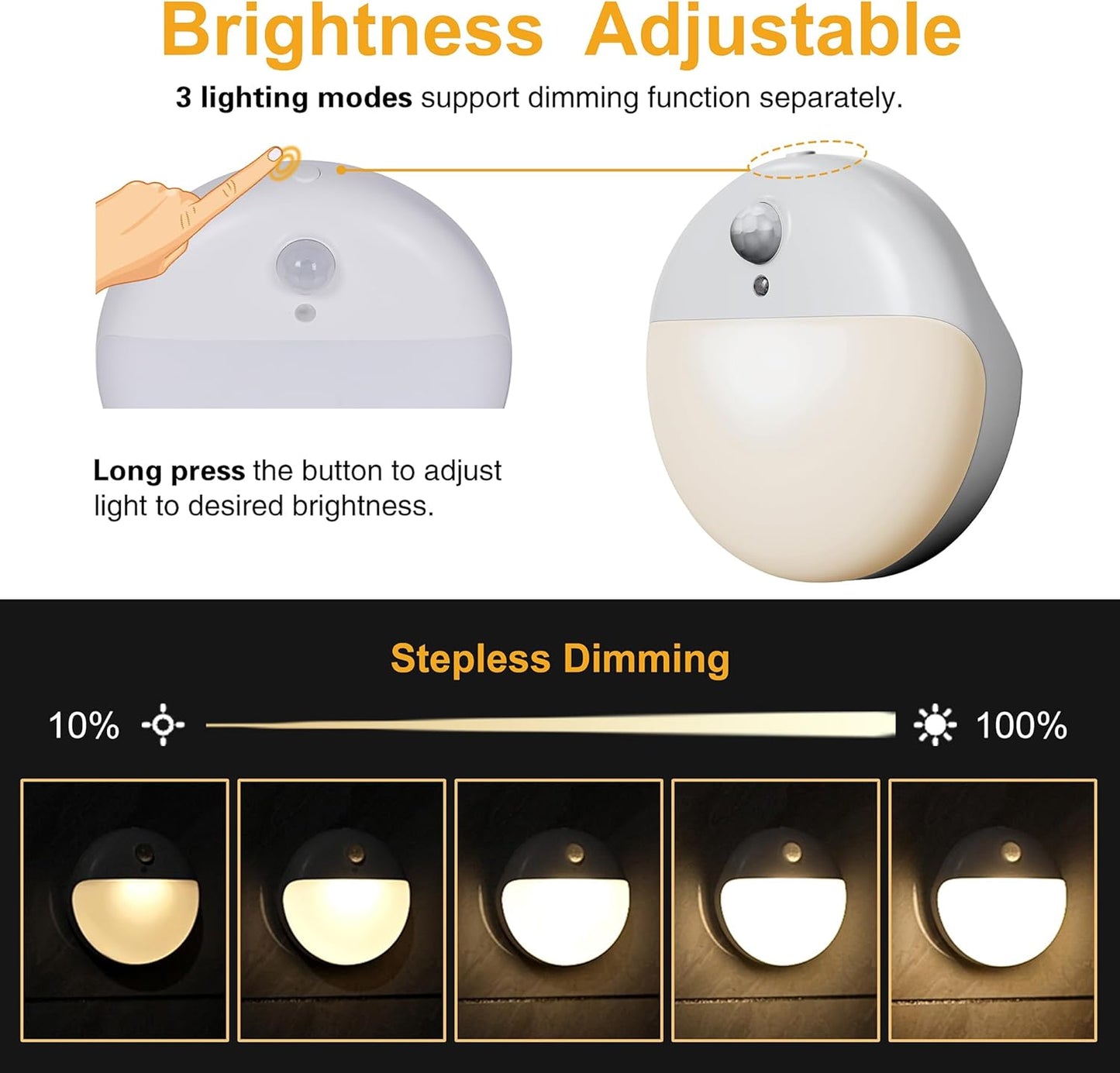 2 Pack Motion Sensor Light Indoor, 2.6" Small Stick on Lights for Stairs, Bathroom, Dimmable Battery Night Light, 3 Light Modes, Soft LED Light for Travel, Toliets, Bedroom, Kids, Warm White