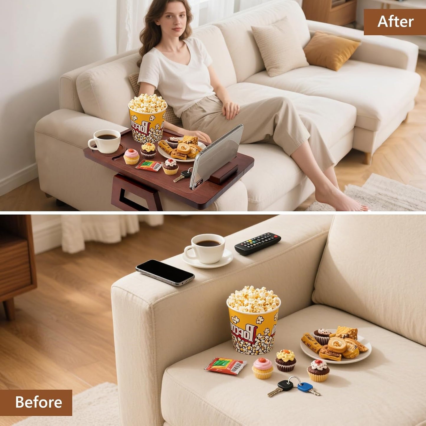 Couch Trays & Sofa Armrest Table - Multi-Functional Arm Trayes for Couch, Perfect Sofa Arm Tray Table for Snacks & Drinks