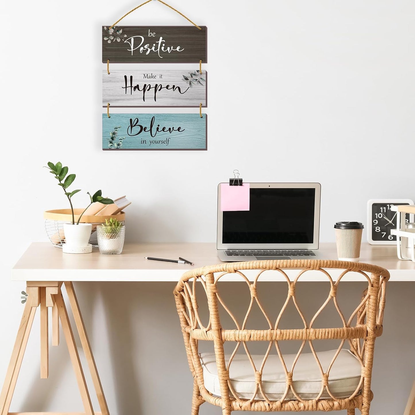 3 Pcs Office Wall Decor Inspirational Rustic Motivational Plaques With Sayings Wooden Farmhouse Positive Hangings for Home Bathroom Bedroom Kitchen(Fresh 12x4inch)