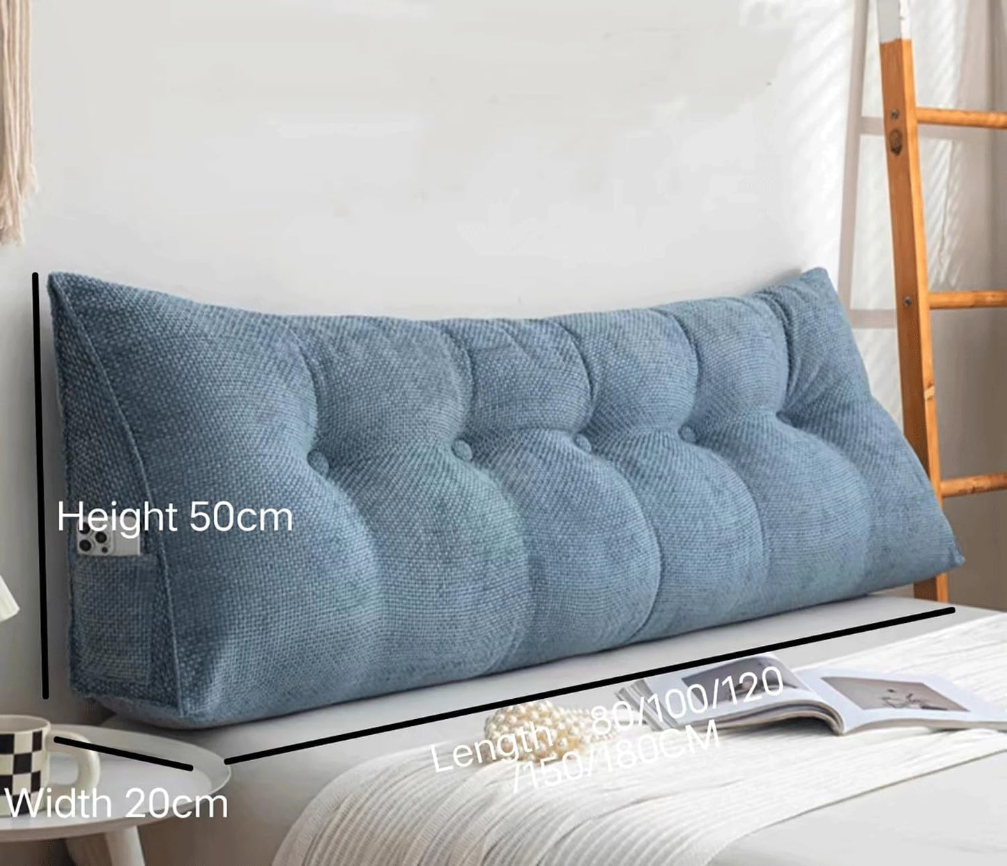 Headboard Pillows Triangular Reading Bed Rest Pillow Bed Wedge Pillow for Headboard Large Bolster for Bed Backrest Pillows for Sitting in Bed(Size:100x50x20cm,Color:Rice Coffee)