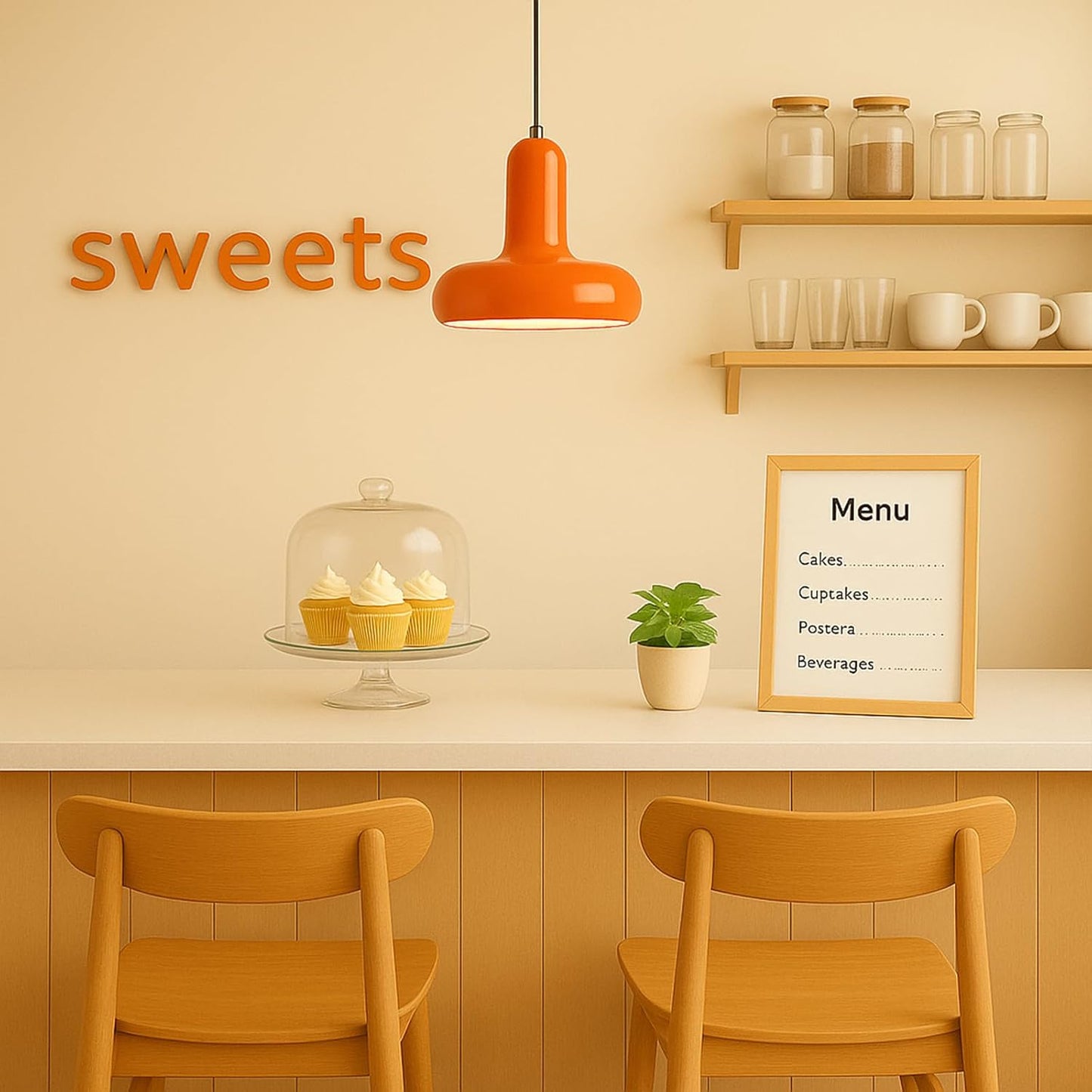 Modern Coloured Pendant Light with E26 Base and Adjustable Cable 150 cm, Metal Ceiling Lamp for Kitchen, Bedroom, Dining Room, Entryway or Cafeteria Minimalist Style (Orange)
