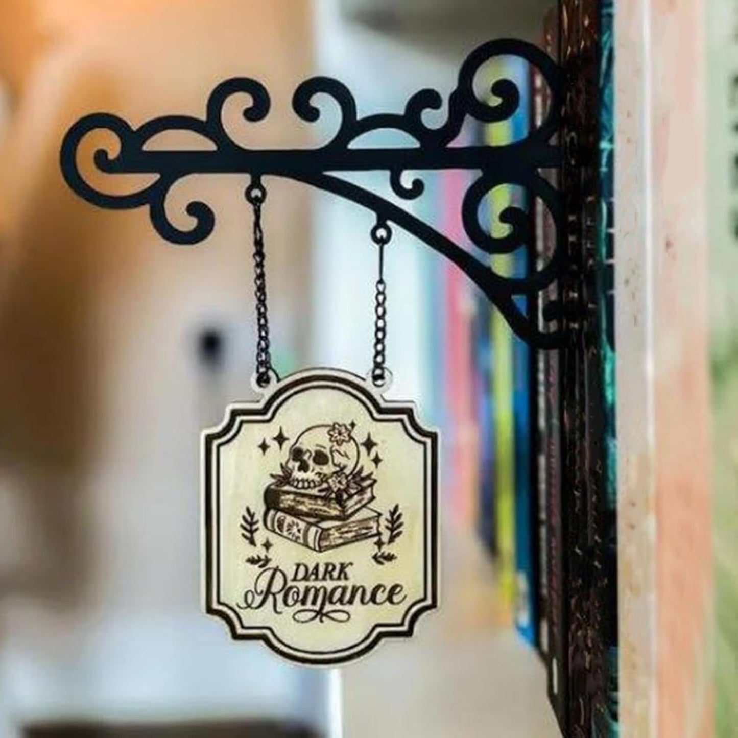 Book Decor Aesthetic, 21x19cm Corner Tavern Logo, Iron and Wood Hangable Sign for Women, Men, Librarian, Bookish Bookworm, Classroom, Halloween Home Library, Vintage Literary Wall Art Accessory