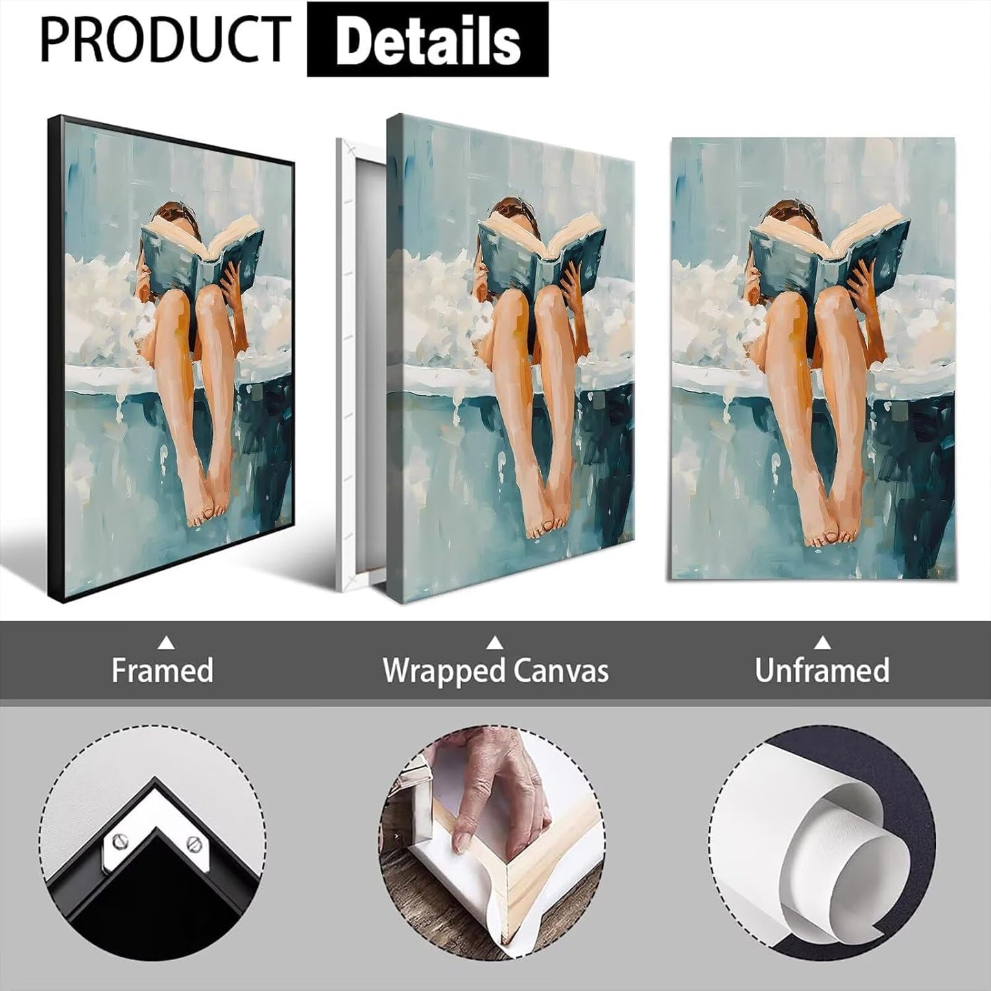 Woman Reading in Bath Tub Wall Art Modern Relaxing Bathroom Canvas Prints Vintage Minimalist Spa Poster Painting Trendy Whimsical Accent Aesthetic Picture Decor for Washroom 12x16inch Unframed