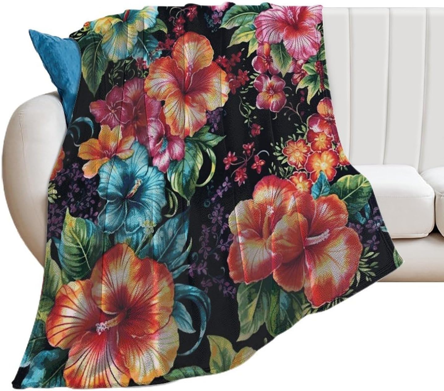 Beautiful Hibiscus Flower Throw Blanket for Couch Super Soft Warm Lightweight Throw Blankets Cozy Flannel Bed Blanket Cute Decorative Blankets for All Seasons Home Decor Gift 30"*40"（76 * 100cm）
