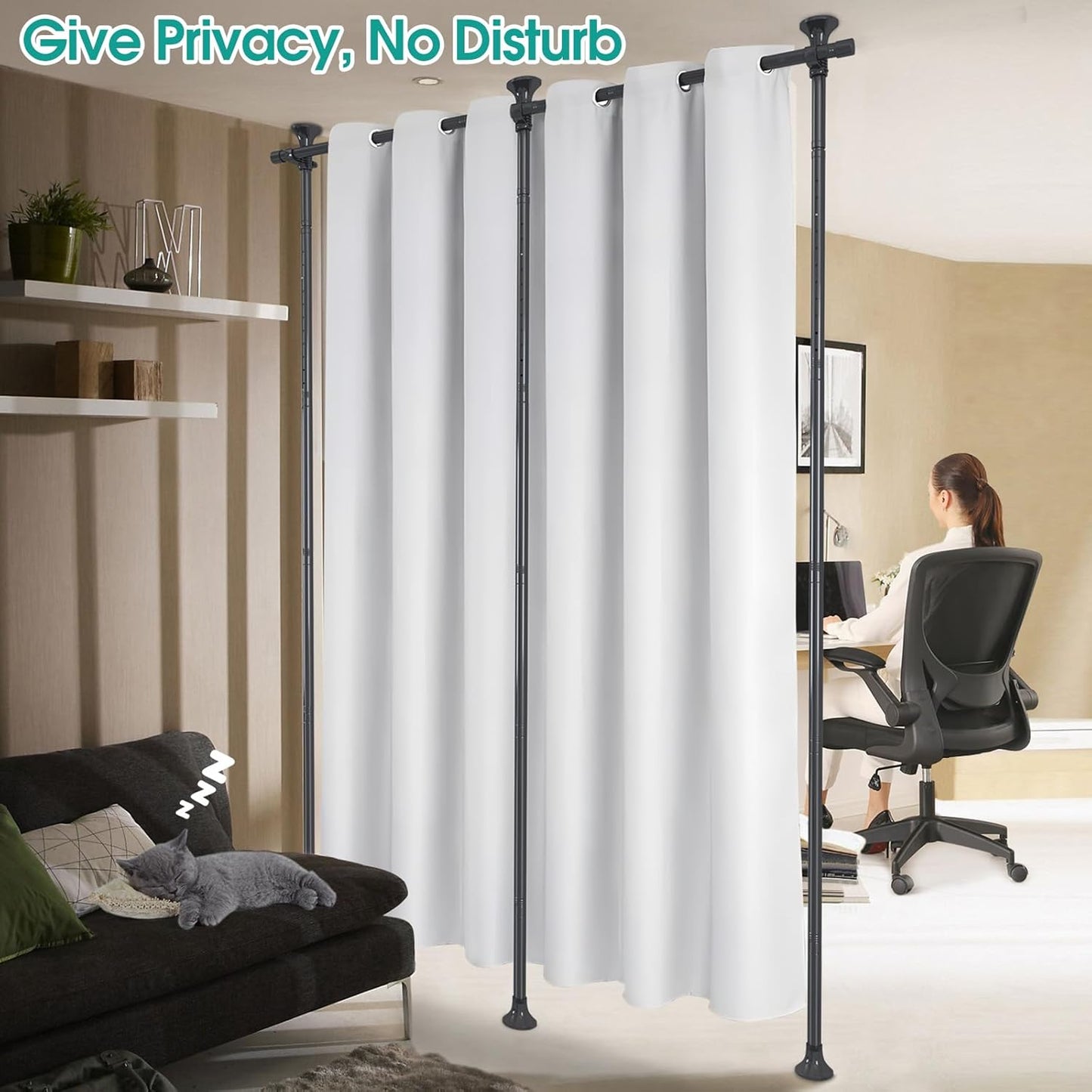 Room Divider, No Drilling Floor to Ceiling Room Divider Curtain Rods Freestanding Tension Rod Wall Divider Heavy Duty Black Room Dividers for Privacy,Partition Separators, 28-114inch(W) 4-10ft (H)