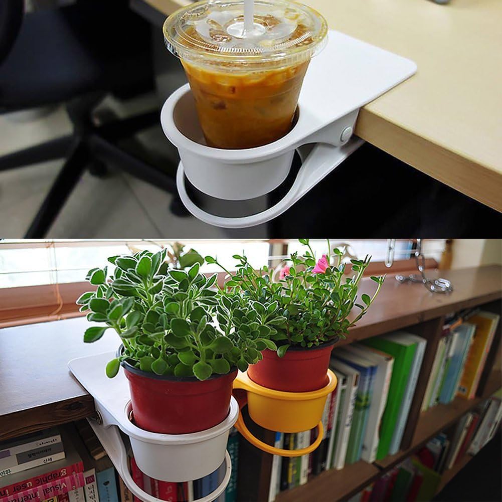 Drinking Cup Holder Clip - Home Office Table Desk Side Huge Water Beverage Soda Coffee Mug Holder for Potted Plant, Headphones, USB Cable, Pen Storage (Black)
