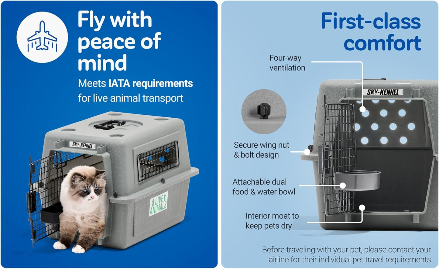 Petmate Sky Kennel - For Air and Travel, Airline Compliant Dog Crate for Pets up 15-30 lbs, Heavy Duty Dog Kennel, Made in the USA- 28 Inches