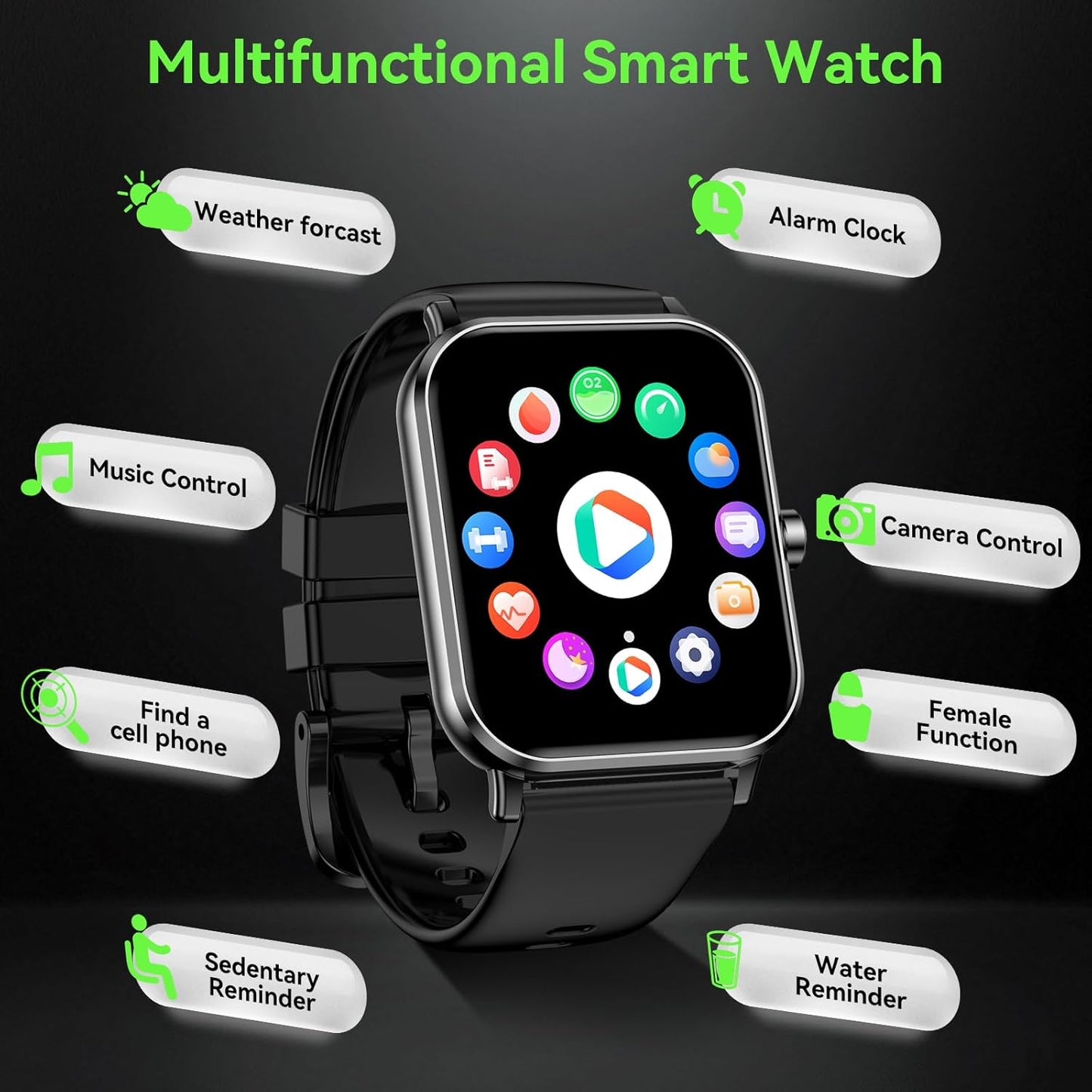 Smart Watch, 1.85" HD Fitness Tracker with Bluetooth Calls, 5 ATM Waterproof, 24/7 Heart Rate/Sleep Monitor, Pedometer, Calories, 130+ Sport Modes, Smartwatch for iOS Android (Black)