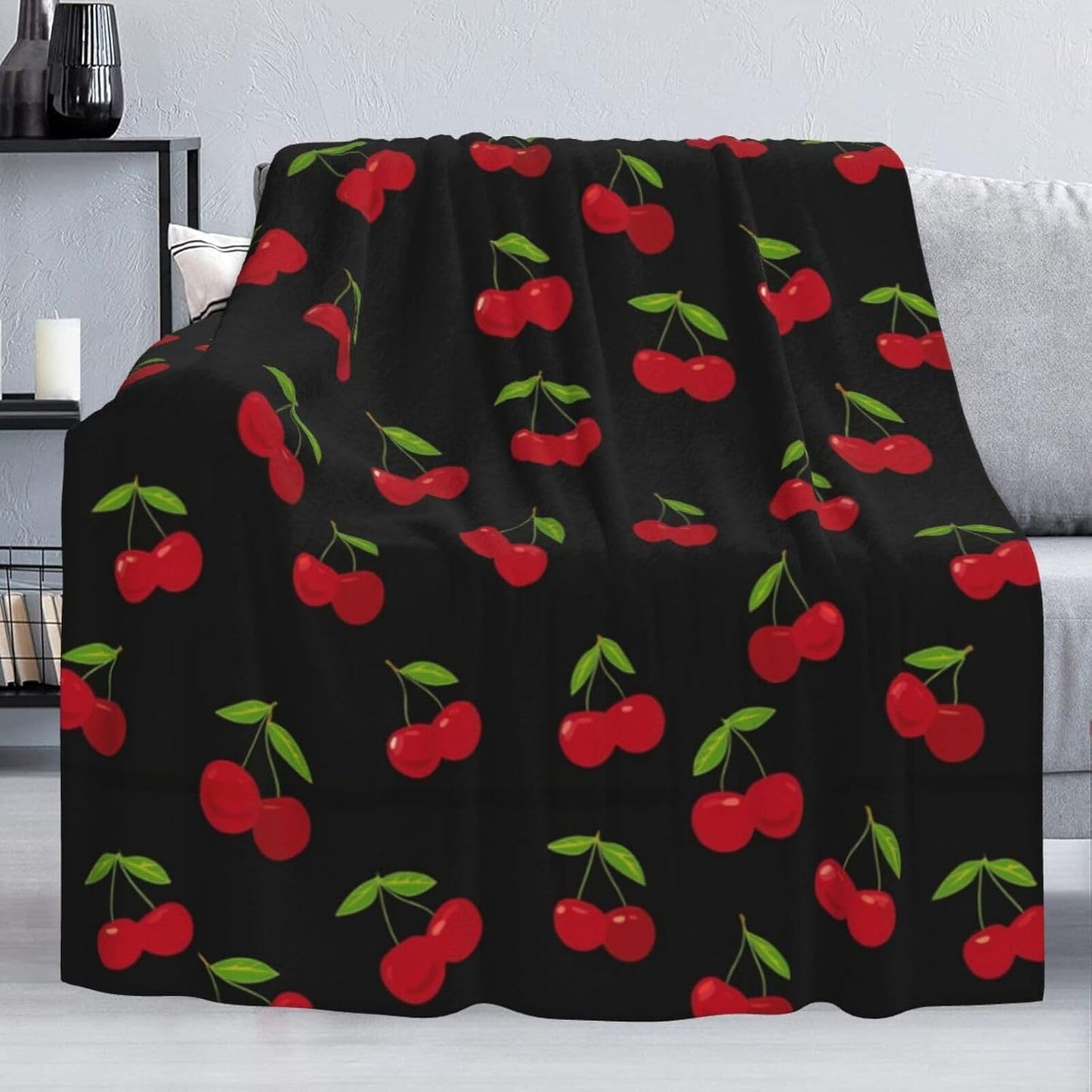 KiuLoam Flannel Blanket Red Cherry Pattern Fleece Throw Blanket for Couch Sofa Living Room Bedroom 50x60 Inches for Kids Women Men