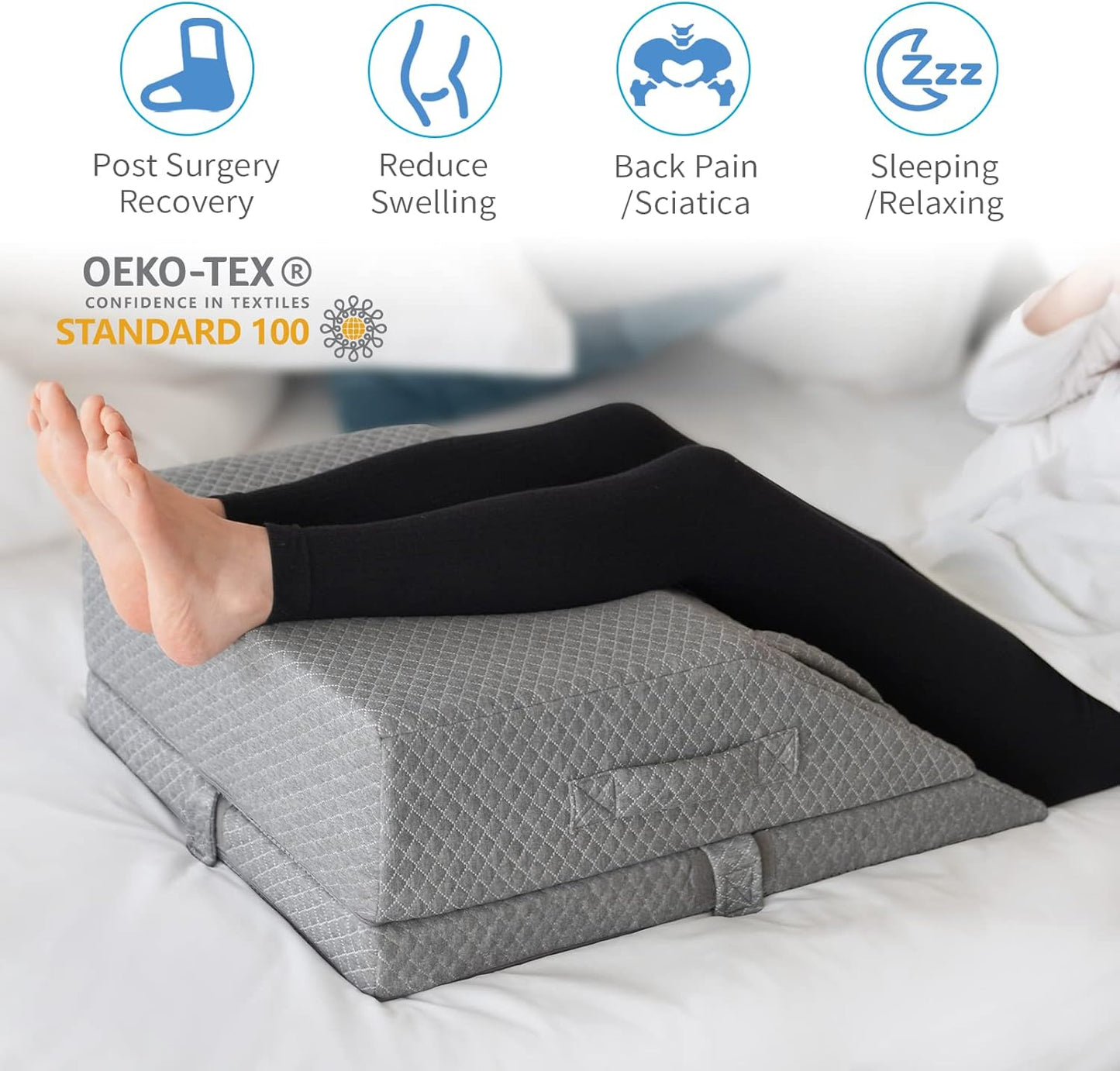 Adjustable Leg Elevation Pillows for Swelling, Cooling Gel Memory Foam Wedge Pillows for After Surgery, Sciatica Back Knee Hip Ankles Pain Relief, Leg Pillows for Sleeping Blood Circulation