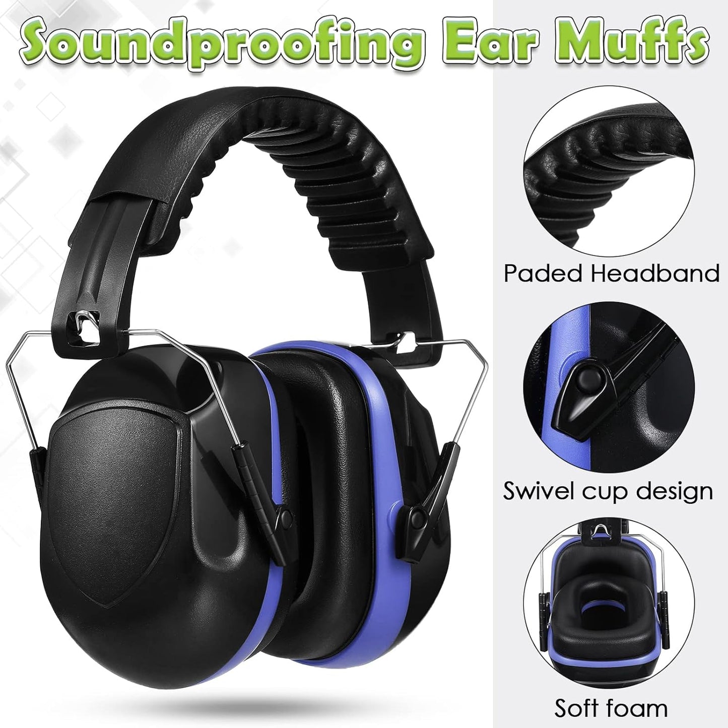 Yunsailing 4 Pack Nrr 28db Safety Ear Muffs for Noise Reduction Foldable Ear Protection Earmuffs for Shooting