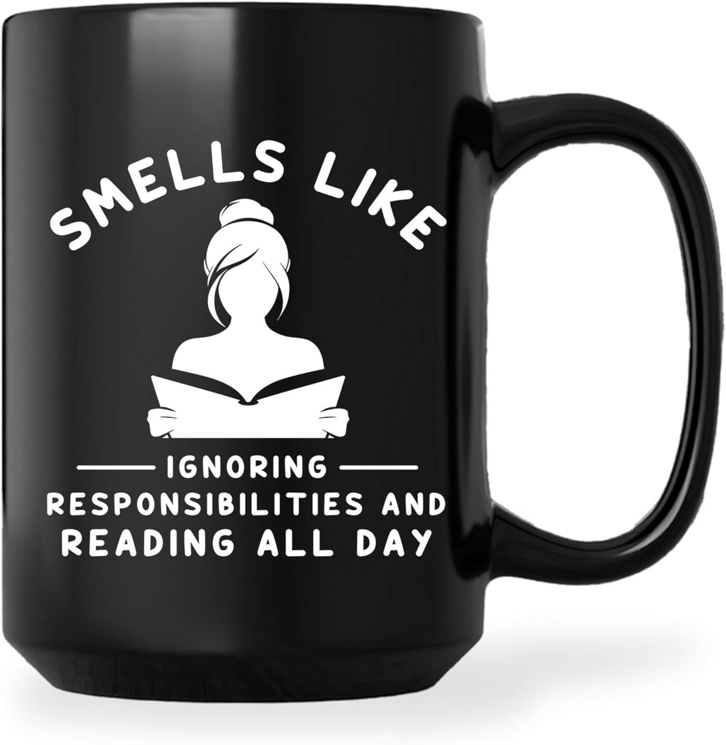 Book Lover Coffee Mug 15oz Black -Smells Reading - Gift For Book Reader Bookworm Bookish Librarian Nerd Men Women Book Club