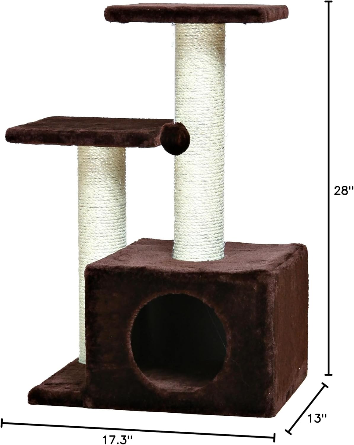 TRIXIE Valencia Scratching Post with Condo, Two Platforms, Dangling Cat Toy, Brown