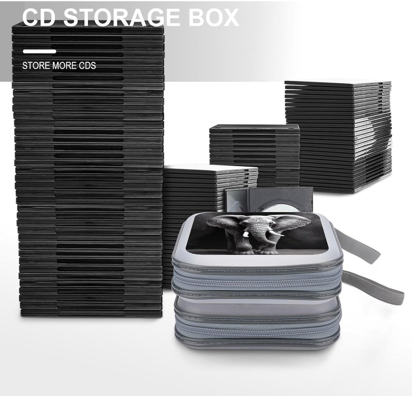 Gray Elephant CD Case 40 Capacity Case Zipper CD Collection Bag with Handles Cover DVD Storage Hard Plastic DVD Disc Cases Storage Binder for Car Home Office Travel