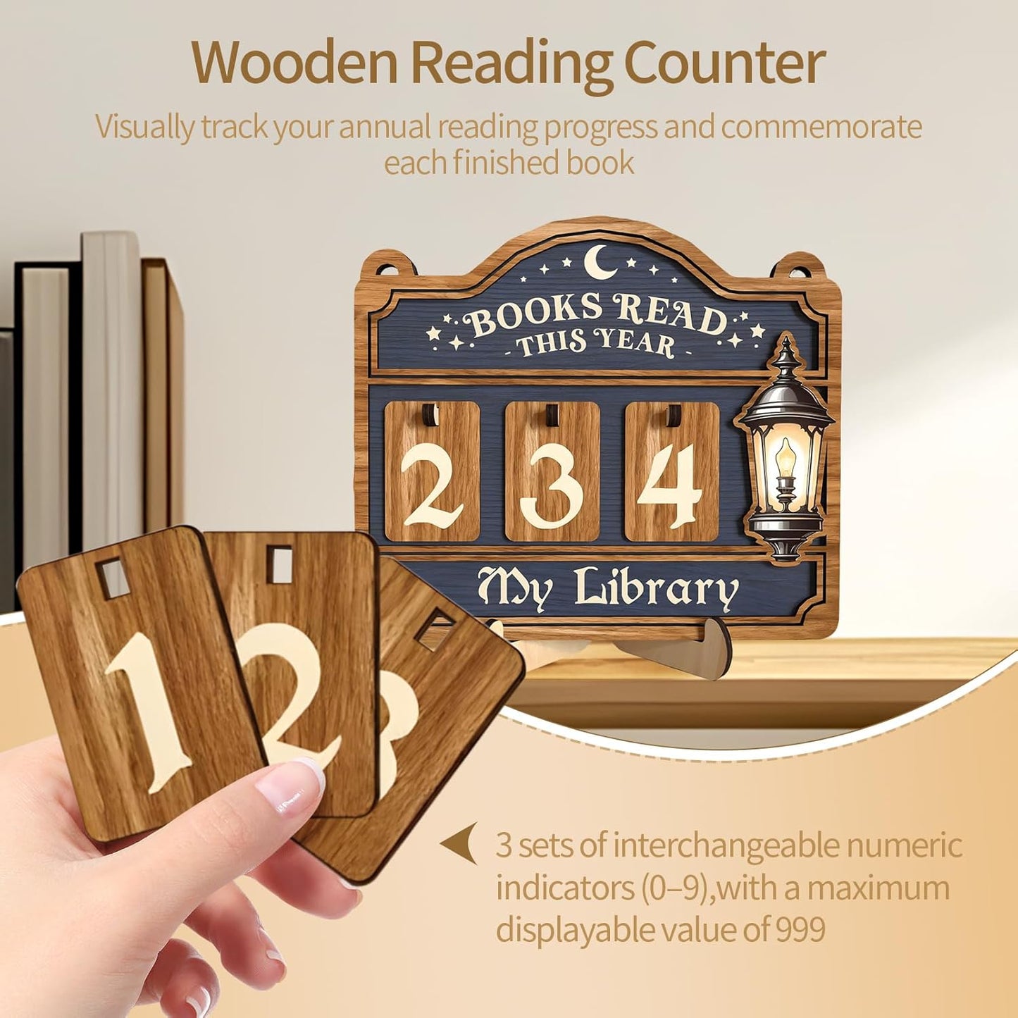 Books Read This Year Counter Decorative Signs with 4PCS Heart-Shaped Bookmarks, Reading Tracker Sign, Beautiful Book Decor for Home Library, Bookshelf & Wall, Gift for Book Lovers, Librarians,Teachers